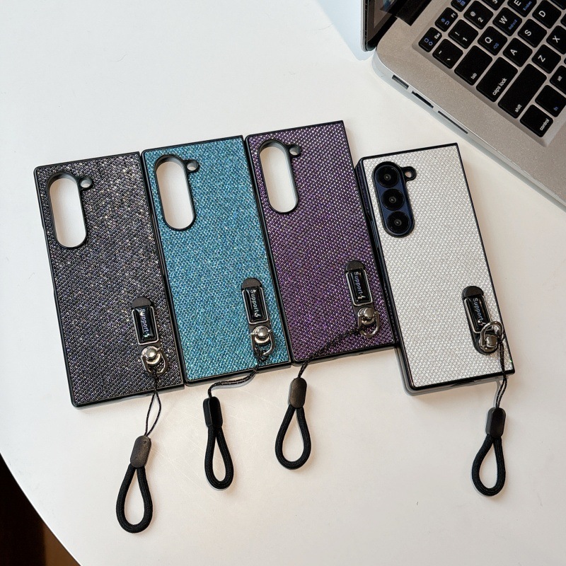 Compatible with Samsung Z Flip 8/7 phone case, 6/5 stand, carrying strap, vegan leather, 4/3 folding screen protective case