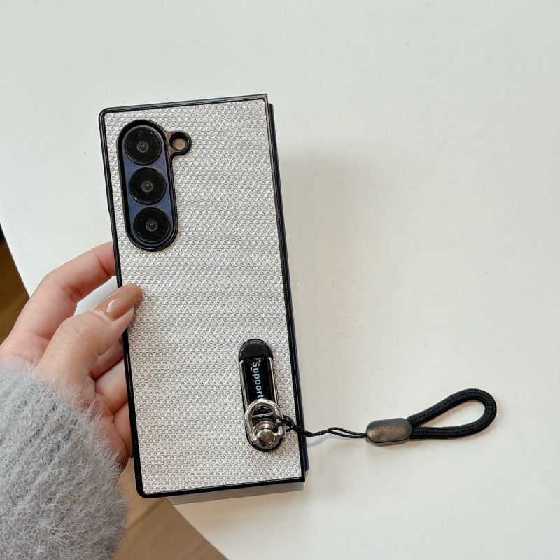 Compatible with Samsung Z Flip 8/7 phone case, 6/5 stand, carrying strap, vegan leather, 4/3 folding screen protective case