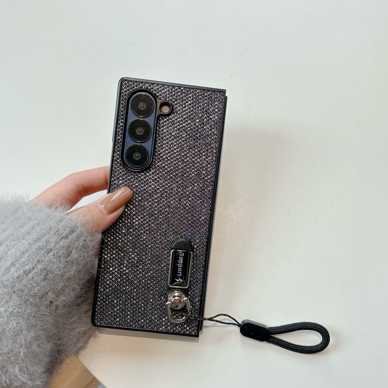 Compatible with Samsung Z Flip 8/7 phone case, 6/5 stand, carrying strap, vegan leather, 4/3 folding screen protective case