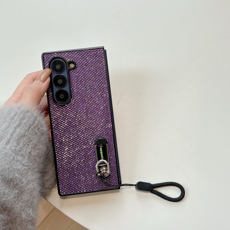 Compatible with Samsung Z Flip 8/7 phone case, 6/5 stand, carrying strap, vegan leather, 4/3 folding screen protective case