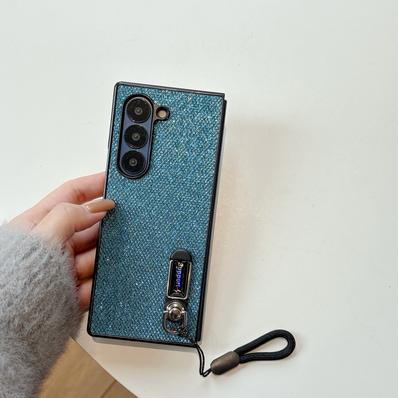Compatible with Samsung Z Flip 8/7 phone case, 6/5 stand, carrying strap, vegan leather, 4/3 folding screen protective case