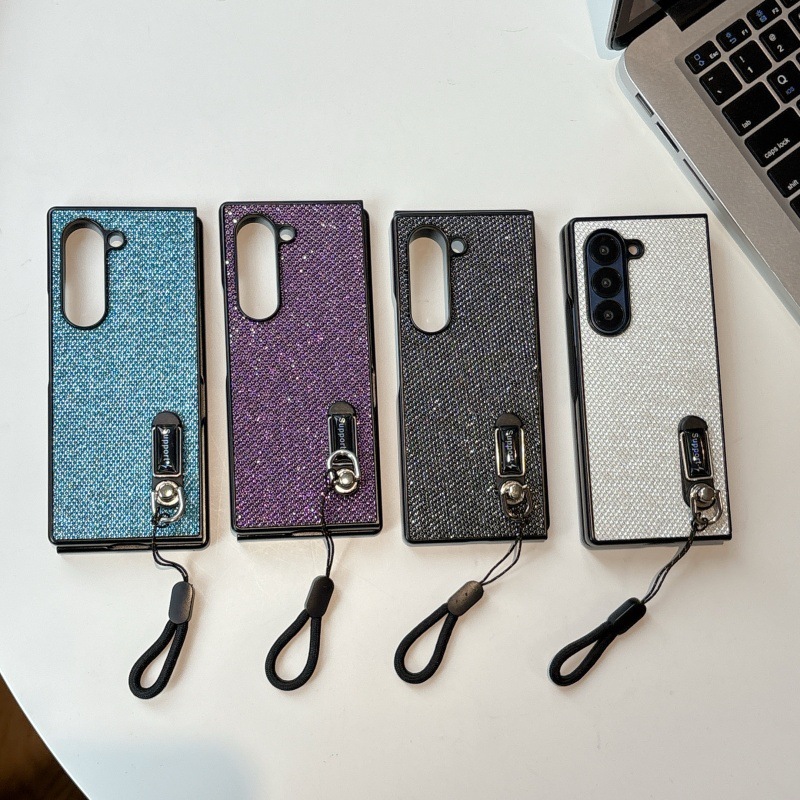 Compatible with Samsung Z Flip 8/7 phone case, 6/5 stand, carrying strap, vegan leather, 4/3 folding screen protective case