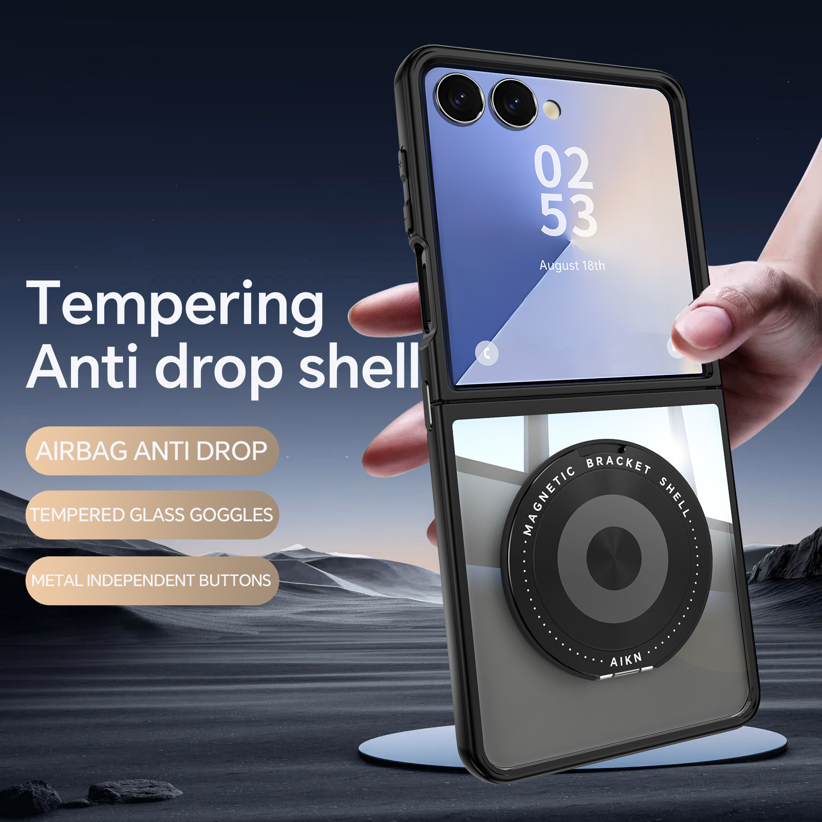 Compatible with Samsung Z Flip 8/7 phone case, 6/5 rotating stand, magnetic wireless charging, foldable screen, drop-proof protective case