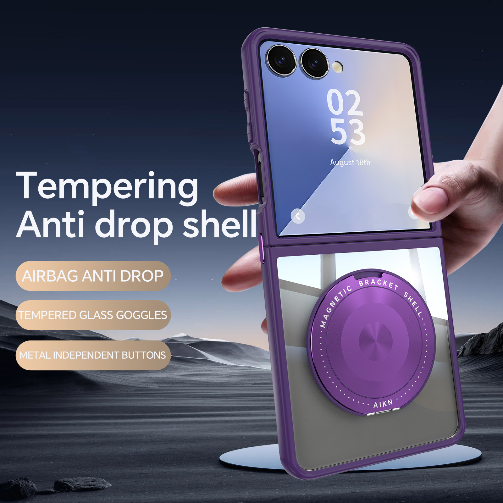 Compatible with Samsung Z Flip 8/7 phone case, 6/5 rotating stand, magnetic wireless charging, foldable screen, drop-proof protective case