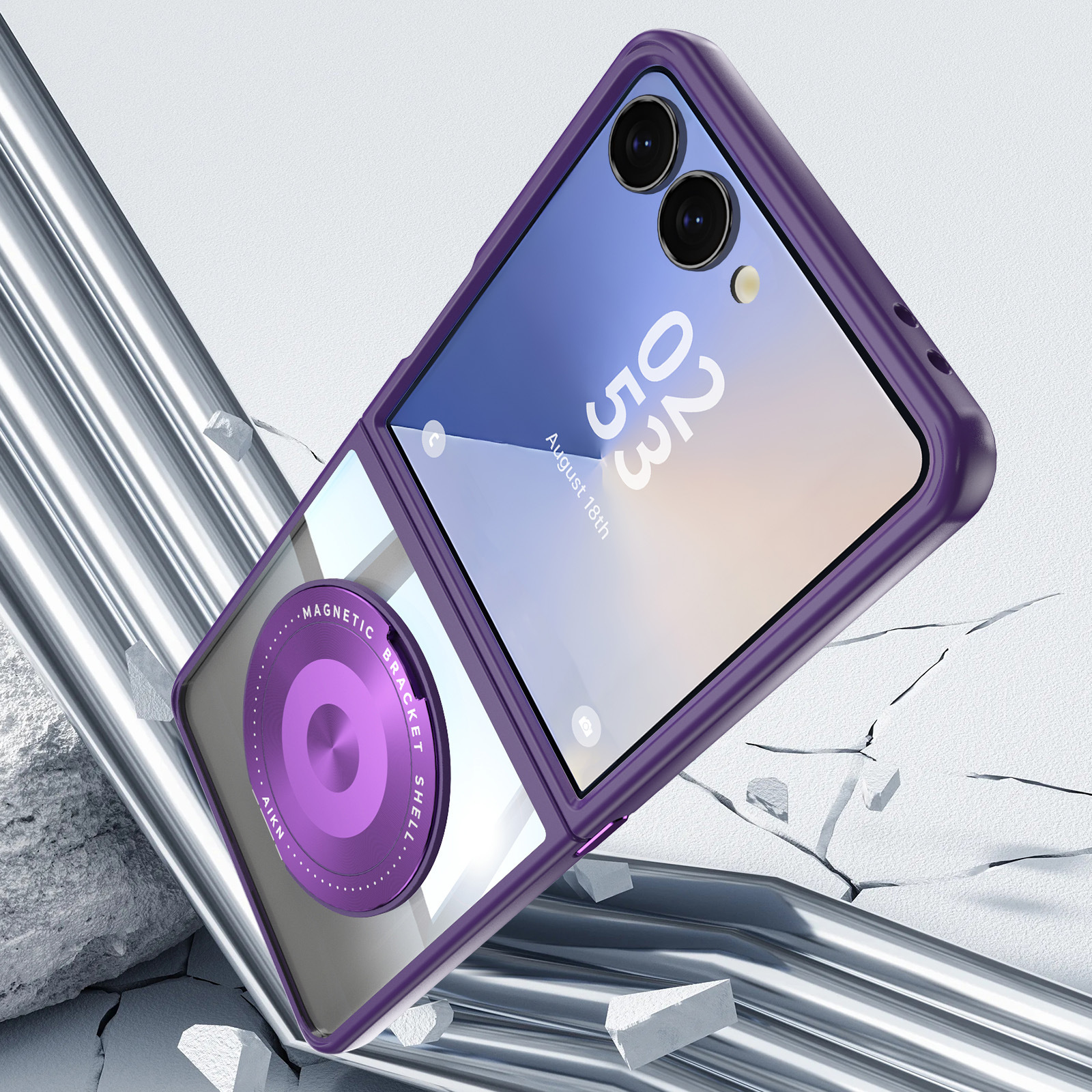 Compatible with Samsung Z Flip 8/7 phone case, 6/5 rotating stand, magnetic wireless charging, foldable screen, drop-proof protective case