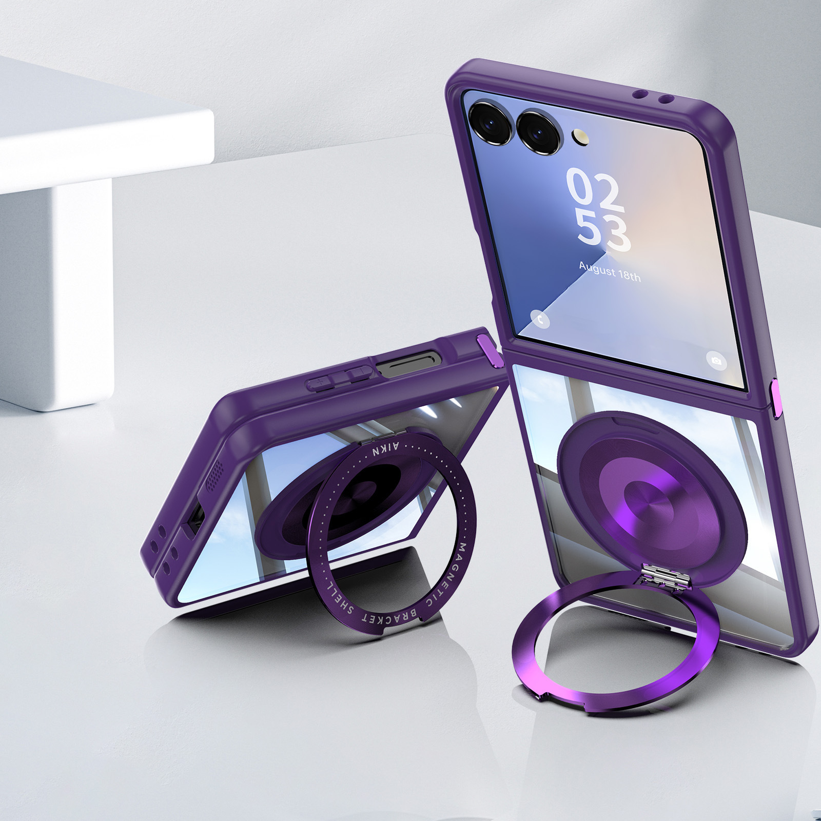 Compatible with Samsung Z Flip 8/7 phone case, 6/5 rotating stand, magnetic wireless charging, foldable screen, drop-proof protective case
