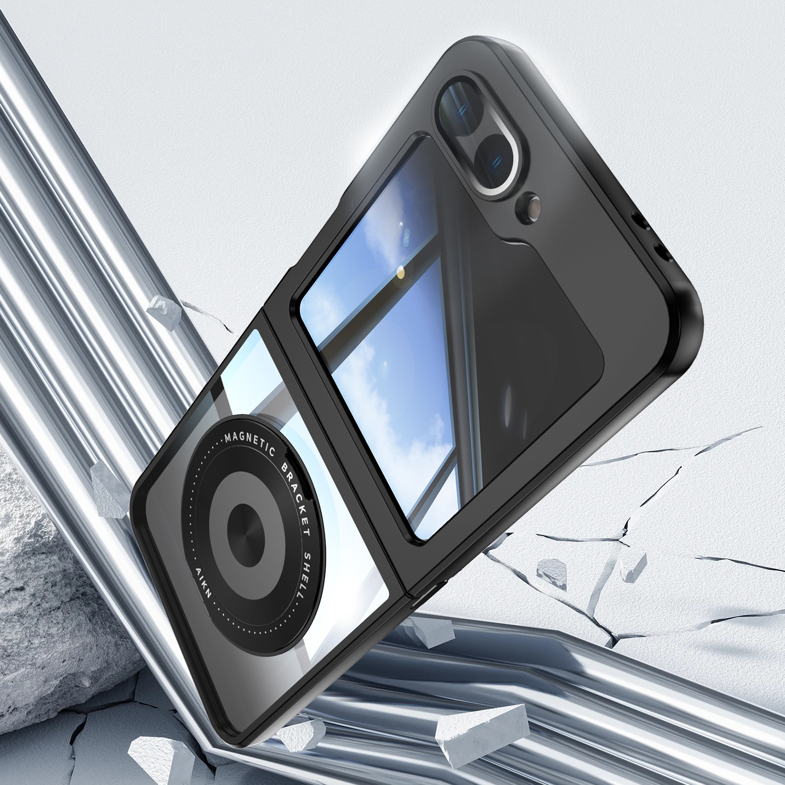 Compatible with Samsung Z Flip 8/7 phone case, 6/5 rotating stand, magnetic wireless charging, foldable screen, drop-proof protective case