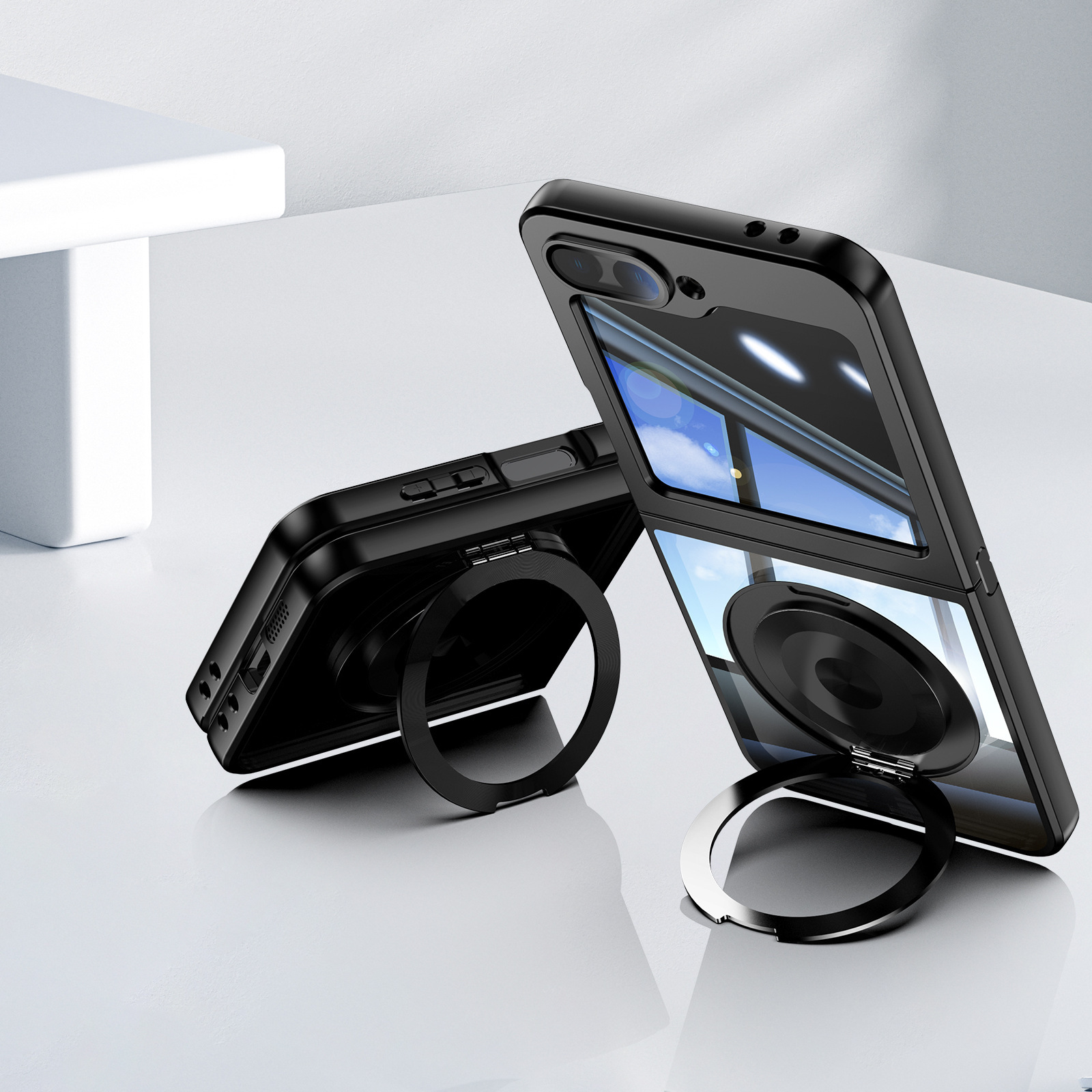 Compatible with Samsung Z Flip 8/7 phone case, 6/5 rotating stand, magnetic wireless charging, foldable screen, drop-proof protective case
