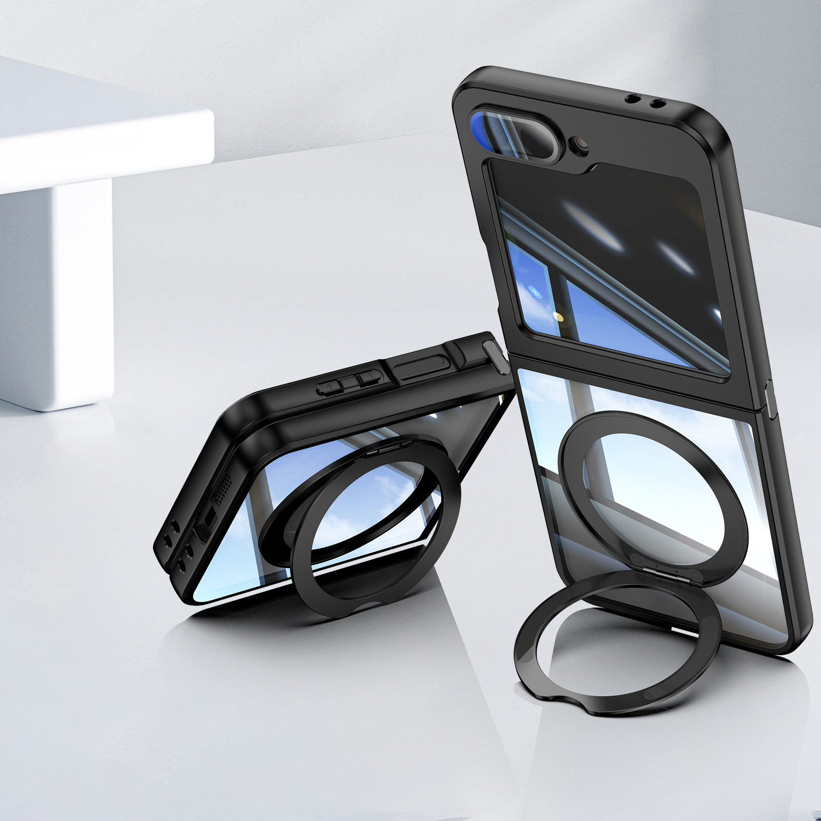 Compatible with Samsung Z Flip 8/7 phone case, 6/5 rotating stand, magnetic wireless charging, foldable screen, drop-proof protective case