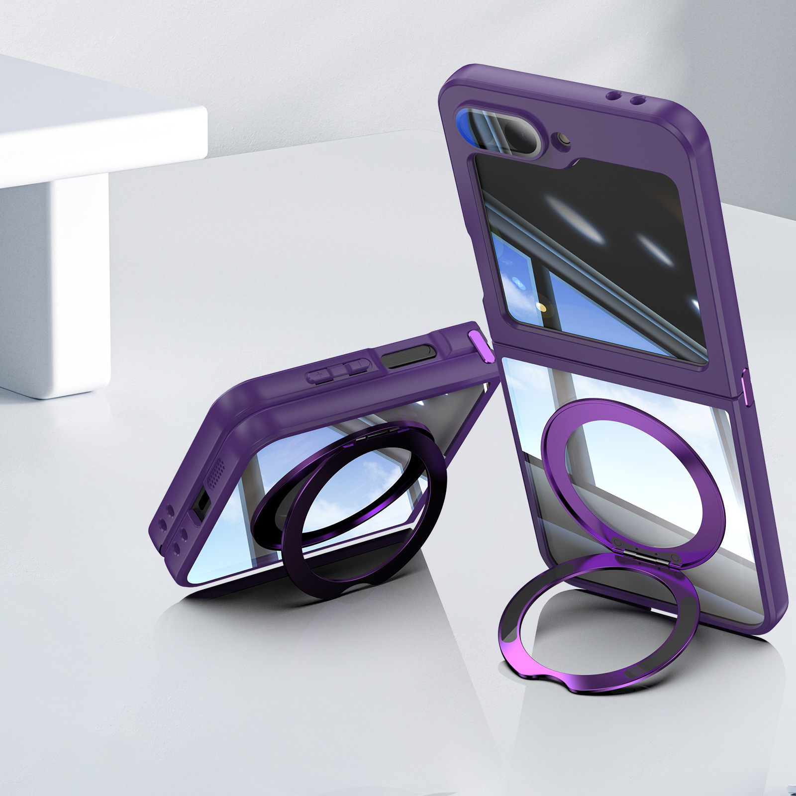 Compatible with Samsung Z Flip 8/7 phone case, 6/5 rotating stand, magnetic wireless charging, foldable screen, drop-proof protective case
