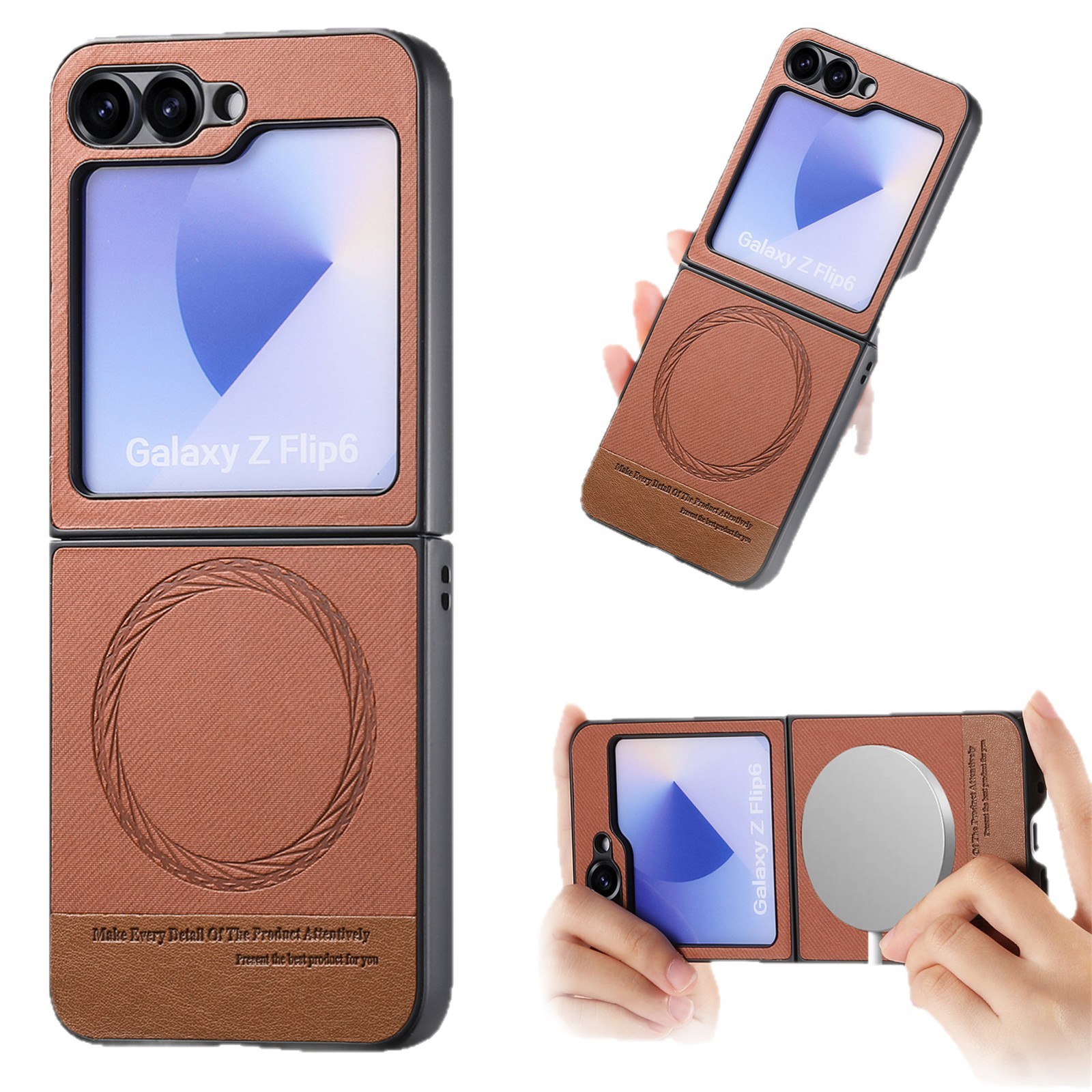 Compatible with Samsung ZFlip 8/7 phone case, 7/6 wireless charging, built-in magnetic card holder, 4/3 vegan leather protective case