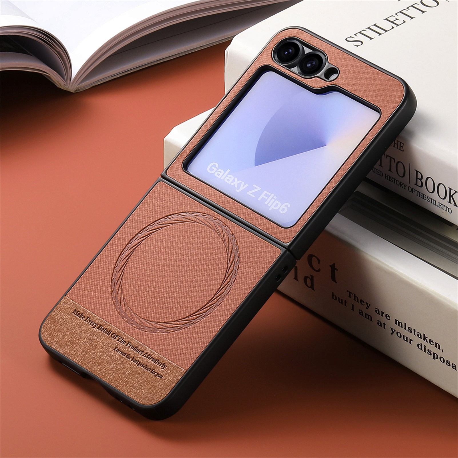Compatible with Samsung ZFlip 8/7 phone case, 7/6 wireless charging, built-in magnetic card holder, 4/3 vegan leather protective case