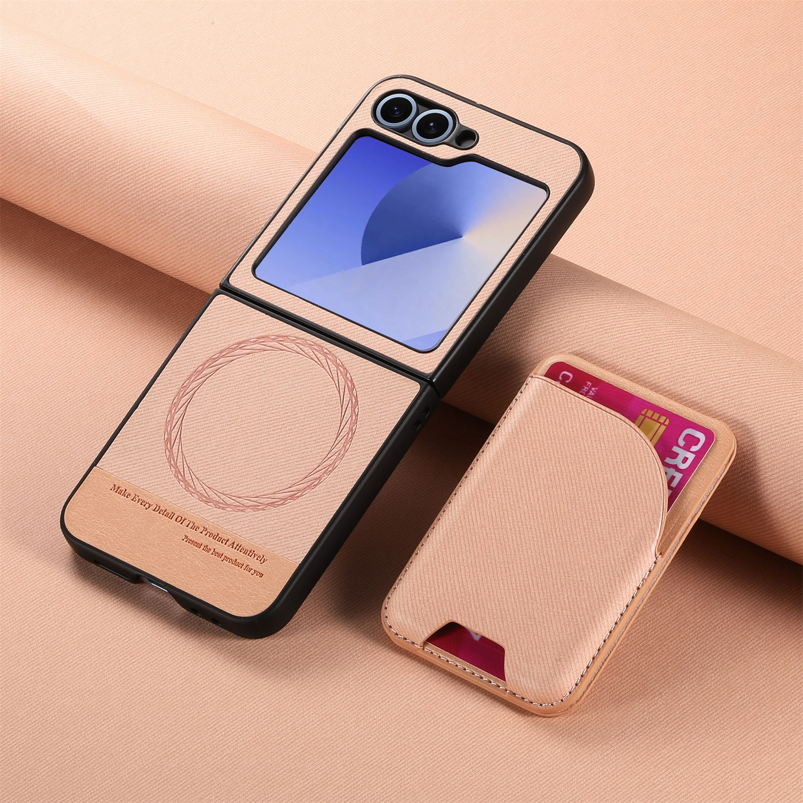 Compatible with Samsung ZFlip 8/7 phone case, 7/6 wireless charging, built-in magnetic card holder, 4/3 vegan leather protective case