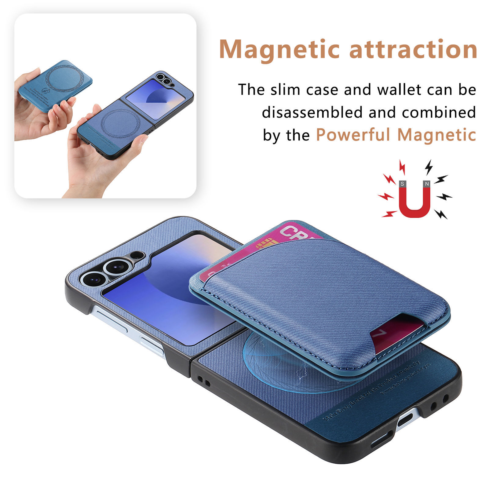 Compatible with Samsung ZFlip 8/7 phone case, 7/6 wireless charging, built-in magnetic card holder, 4/3 vegan leather protective case