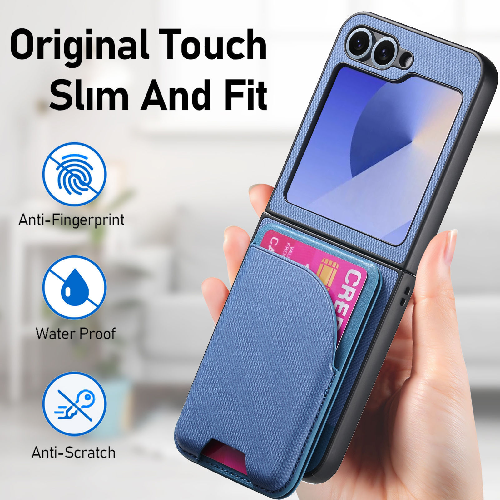 Compatible with Samsung ZFlip 8/7 phone case, 7/6 wireless charging, built-in magnetic card holder, 4/3 vegan leather protective case