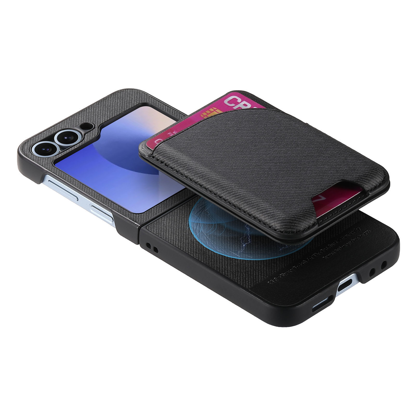 Compatible with Samsung ZFlip 8/7 phone case, 7/6 wireless charging, built-in magnetic card holder, 4/3 vegan leather protective case