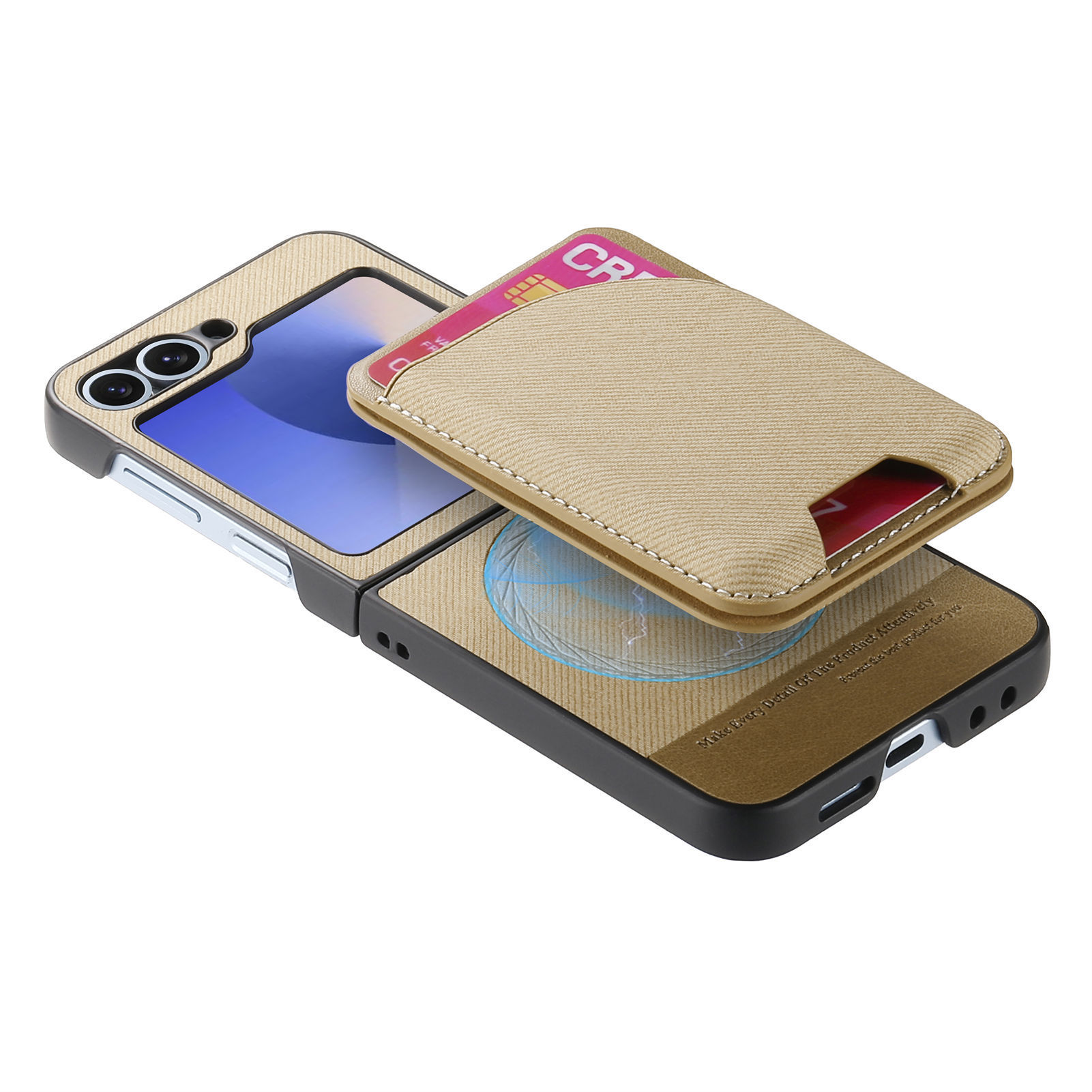 Compatible with Samsung ZFlip 8/7 phone case, 7/6 wireless charging, built-in magnetic card holder, 4/3 vegan leather protective case