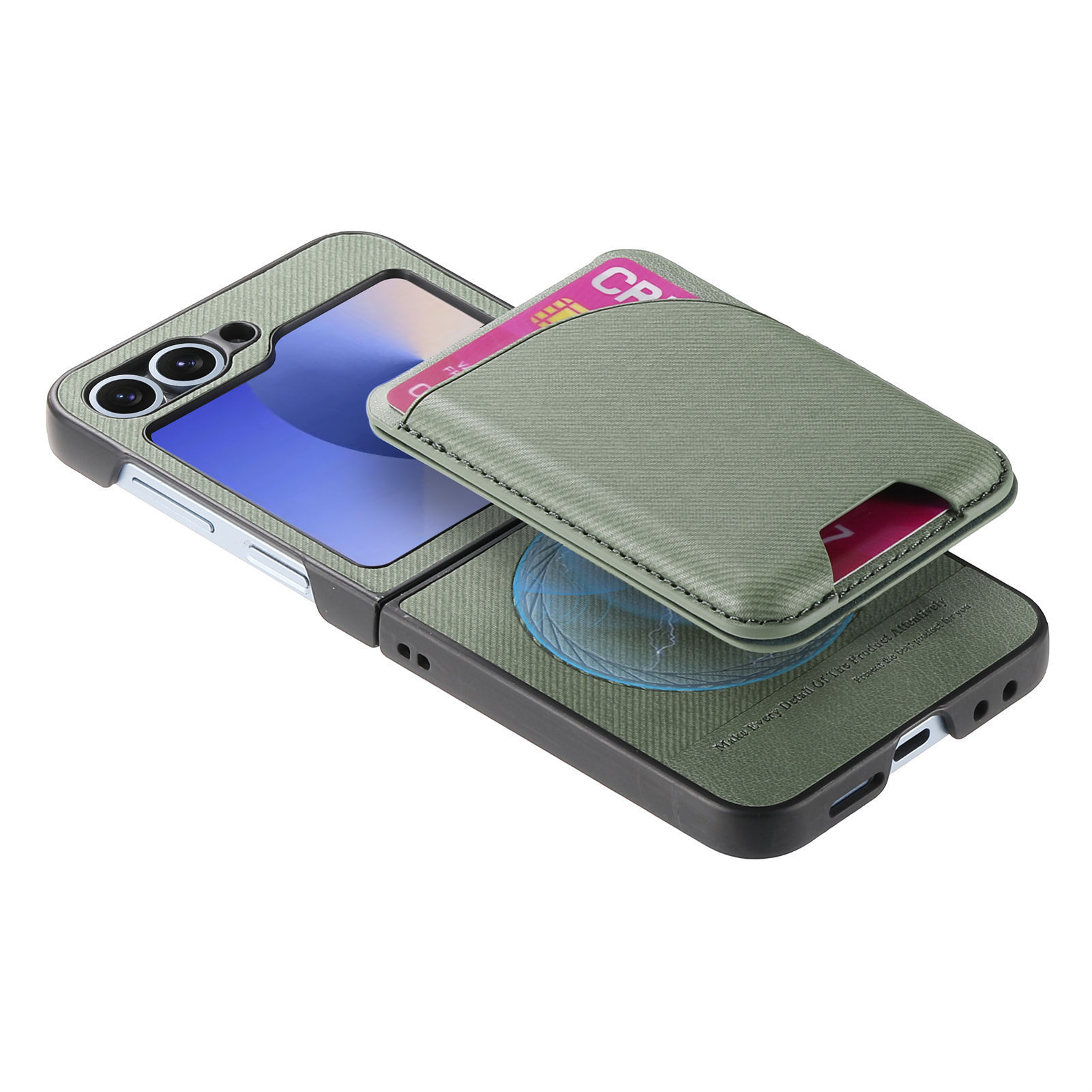 Compatible with Samsung ZFlip 8/7 phone case, 7/6 wireless charging, built-in magnetic card holder, 4/3 vegan leather protective case