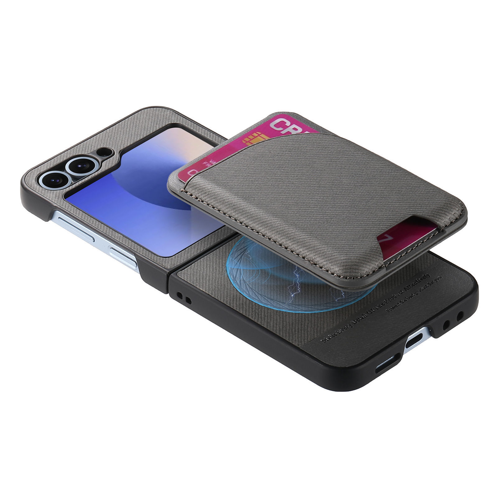Compatible with Samsung ZFlip 8/7 phone case, 7/6 wireless charging, built-in magnetic card holder, 4/3 vegan leather protective case