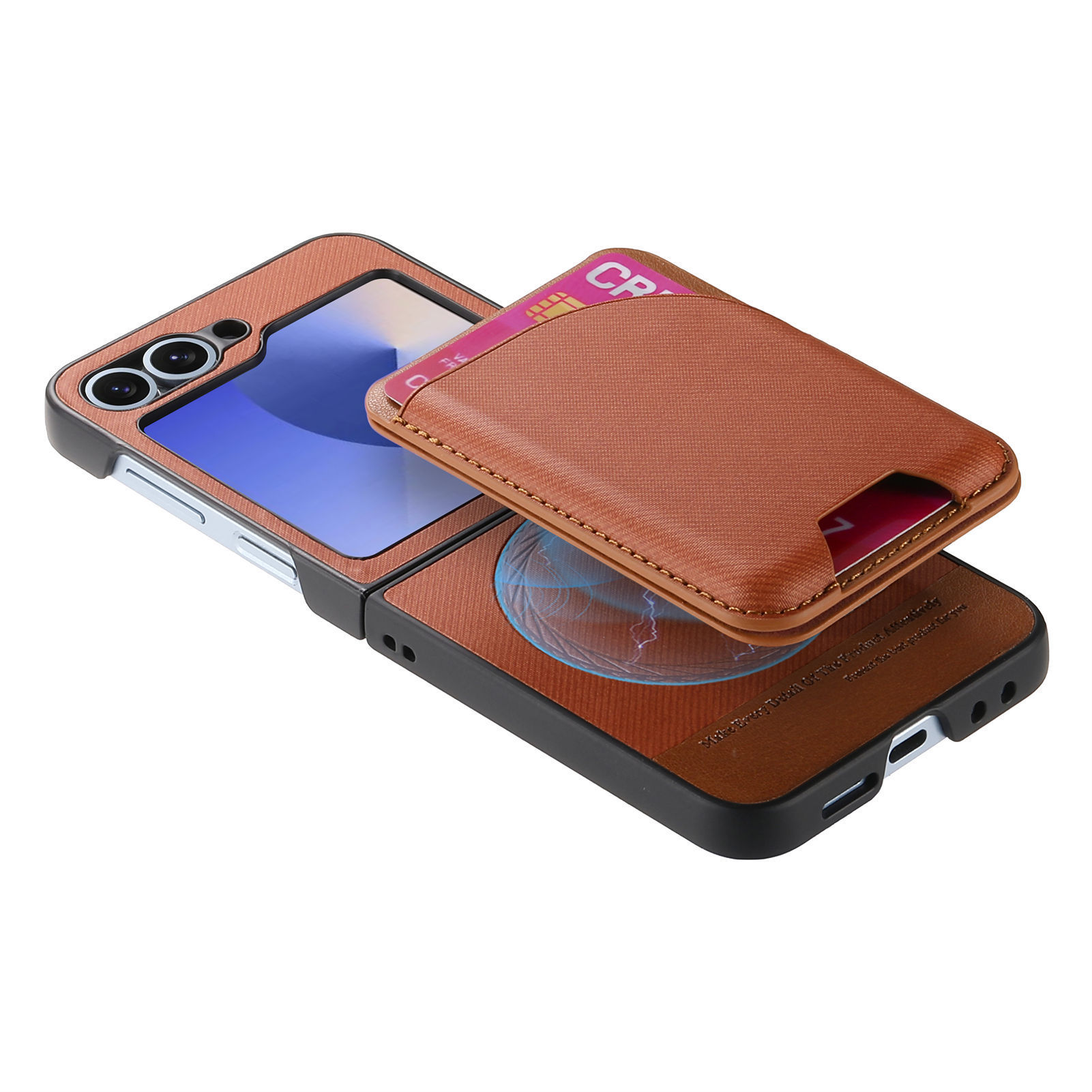 Compatible with Samsung ZFlip 8/7 phone case, 7/6 wireless charging, built-in magnetic card holder, 4/3 vegan leather protective case