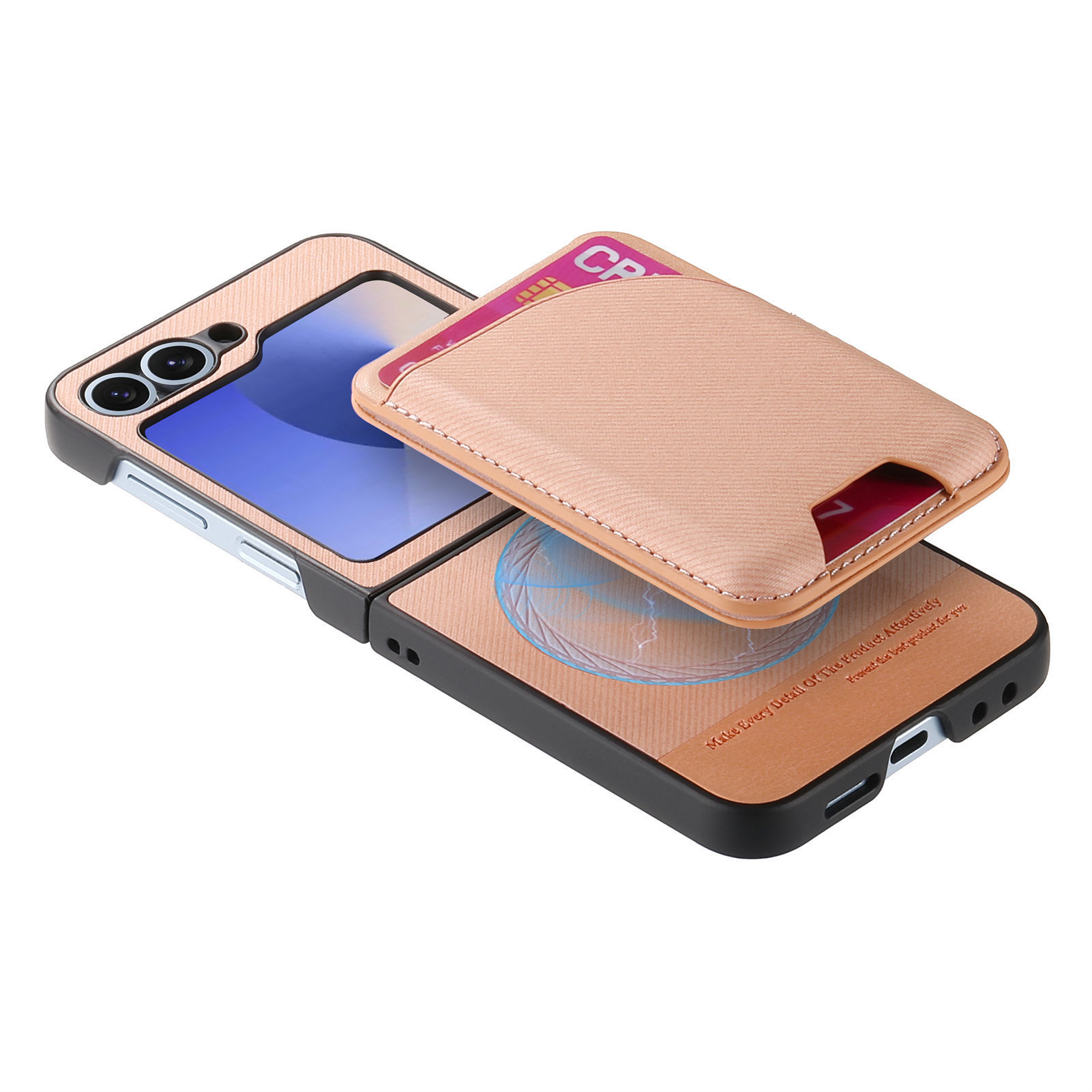 Compatible with Samsung ZFlip 8/7 phone case, 7/6 wireless charging, built-in magnetic card holder, 4/3 vegan leather protective case