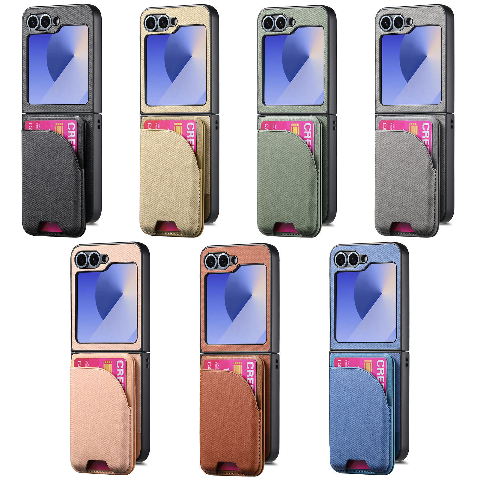 Compatible with Samsung ZFlip 8/7 phone case, 7/6 wireless charging, built-in magnetic card holder, 4/3 vegan leather protective case