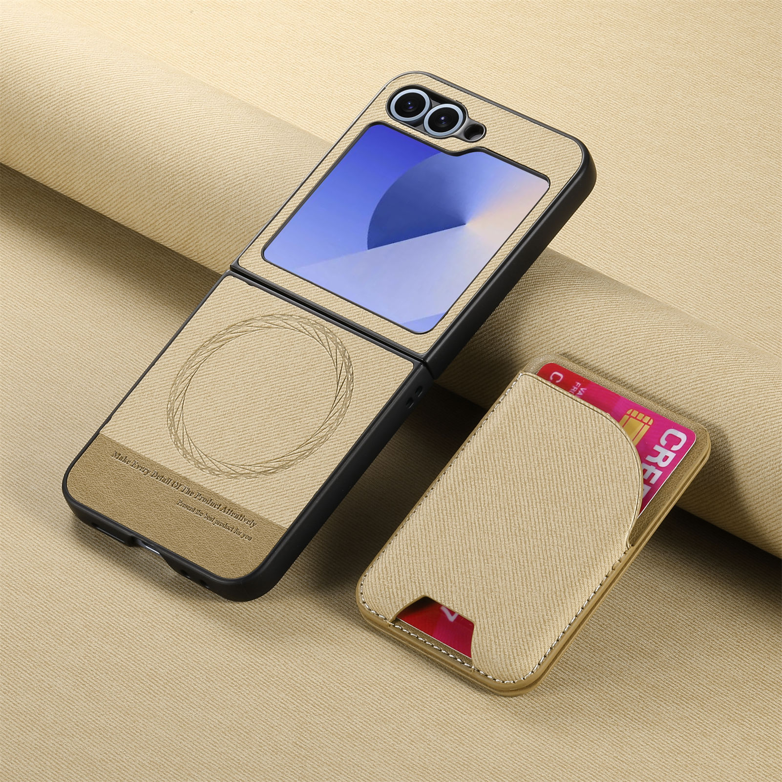 Compatible with Samsung ZFlip 8/7 phone case, 7/6 wireless charging, built-in magnetic card holder, 4/3 vegan leather protective case