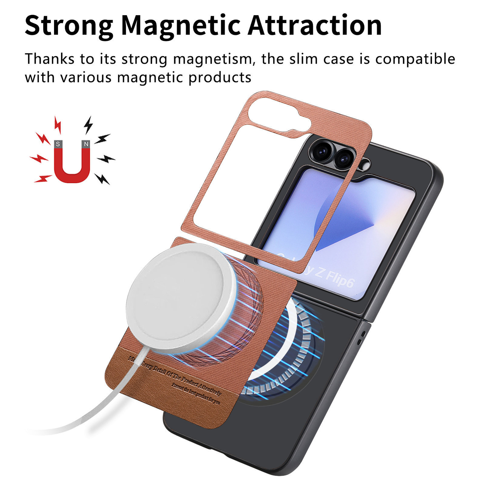 Compatible with Samsung ZFlip 8/7 phone case, 7/6 wireless charging, built-in magnetic card holder, 4/3 vegan leather protective case