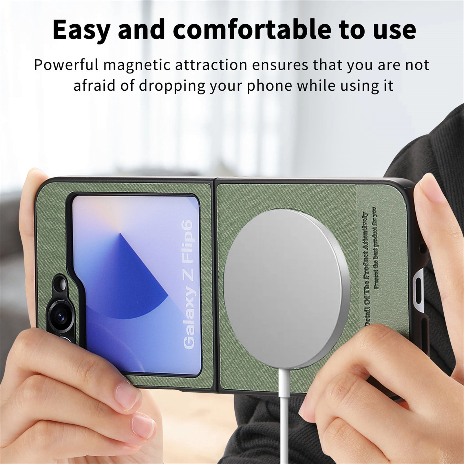 Compatible with Samsung ZFlip 8/7 phone case, 7/6 wireless charging, built-in magnetic card holder, 4/3 vegan leather protective case