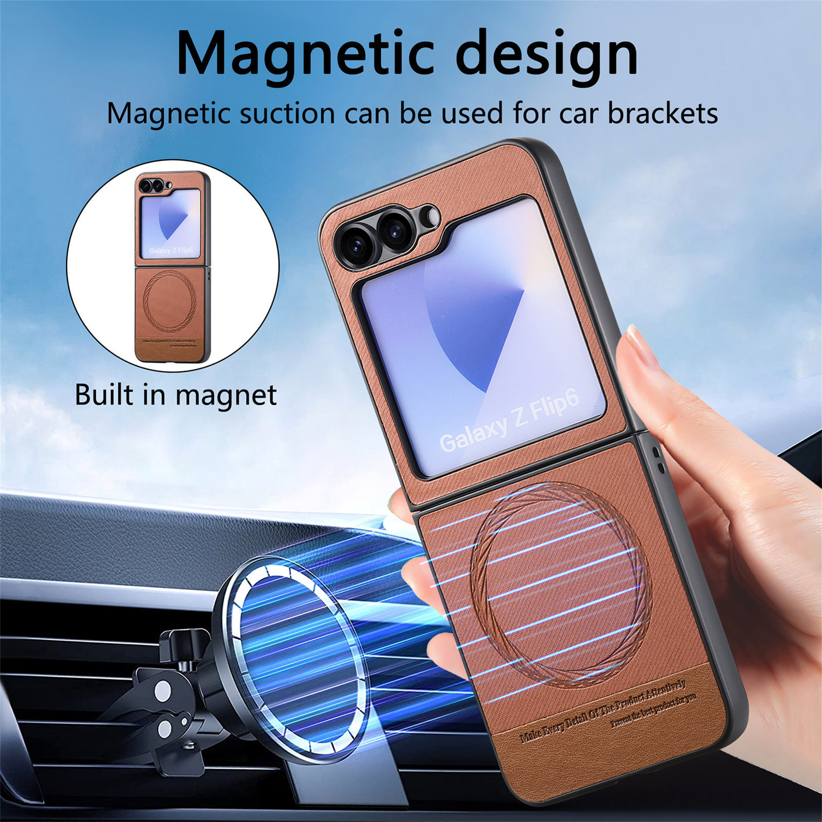 Compatible with Samsung ZFlip 8/7 phone case, 7/6 wireless charging, built-in magnetic card holder, 4/3 vegan leather protective case