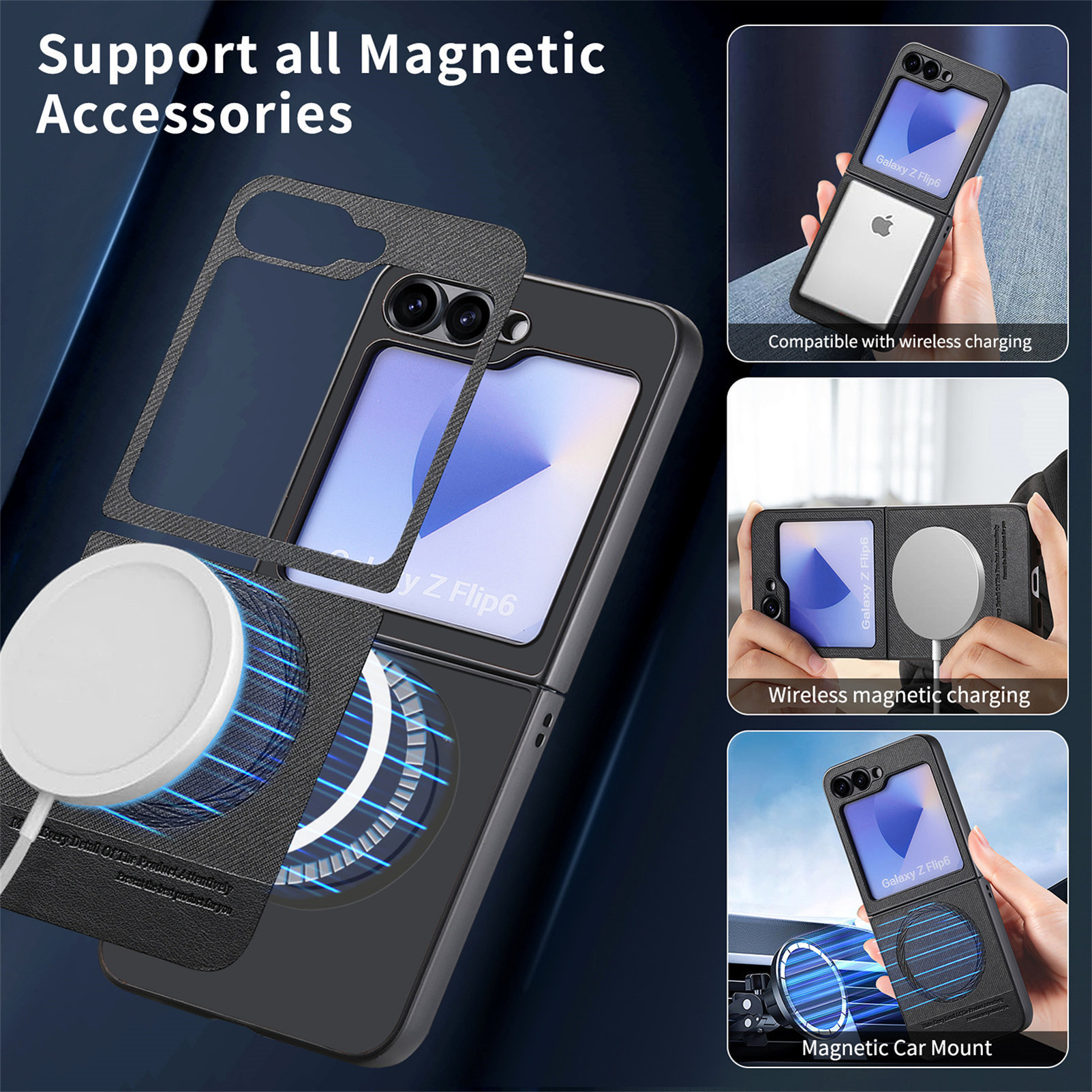 Compatible with Samsung ZFlip 8/7 phone case, 7/6 wireless charging, built-in magnetic card holder, 4/3 vegan leather protective case