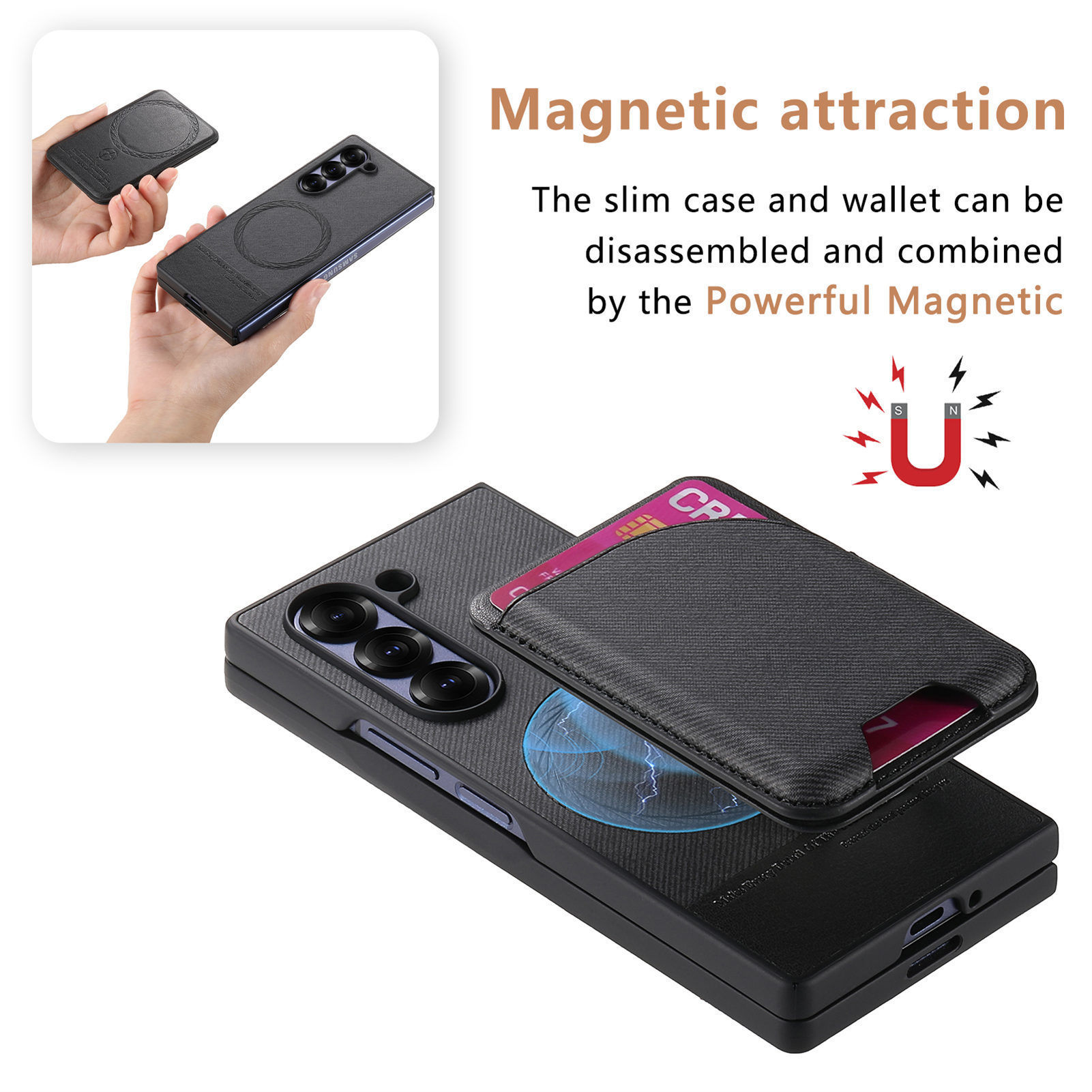 Compatible with Samsung Z Fold8U phone case 7/6/5 magnetic card holder stand 2-in-1 foldable screen 4/3 protective case