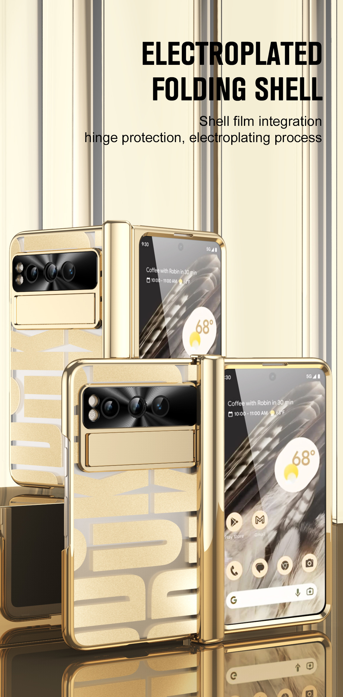 Compatible with Google Pixel Fold foldable phone case, electroplated bracket, hinge, pen slot, and full-coverage protective case.