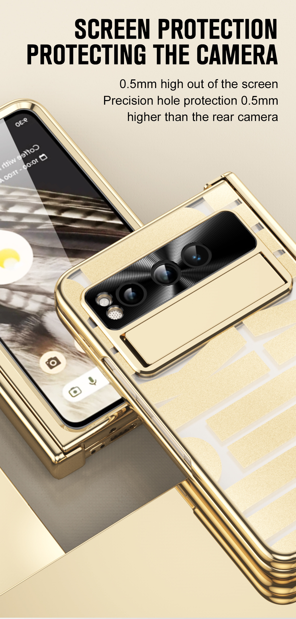 Compatible with Google Pixel Fold foldable phone case, electroplated bracket, hinge, pen slot, and full-coverage protective case.