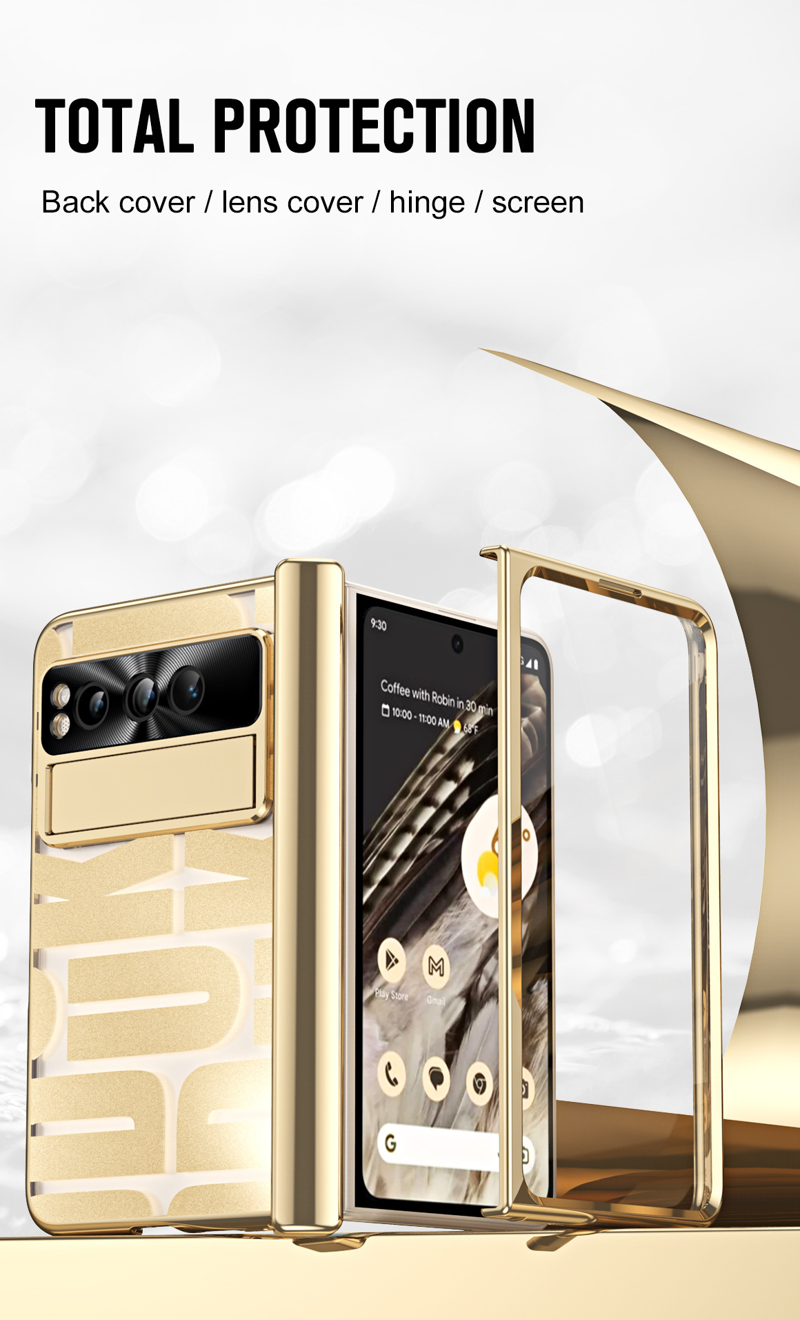 Compatible with Google Pixel Fold foldable phone case, electroplated bracket, hinge, pen slot, and full-coverage protective case.