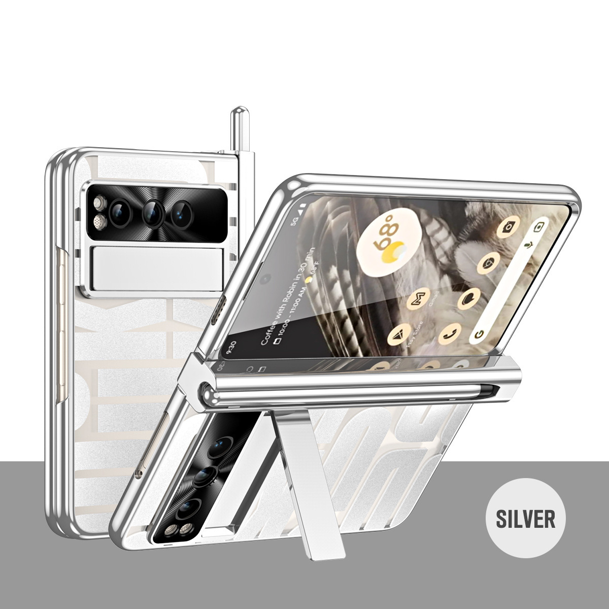 Compatible with Google Pixel Fold foldable phone case, electroplated bracket, hinge, pen slot, and full-coverage protective case.