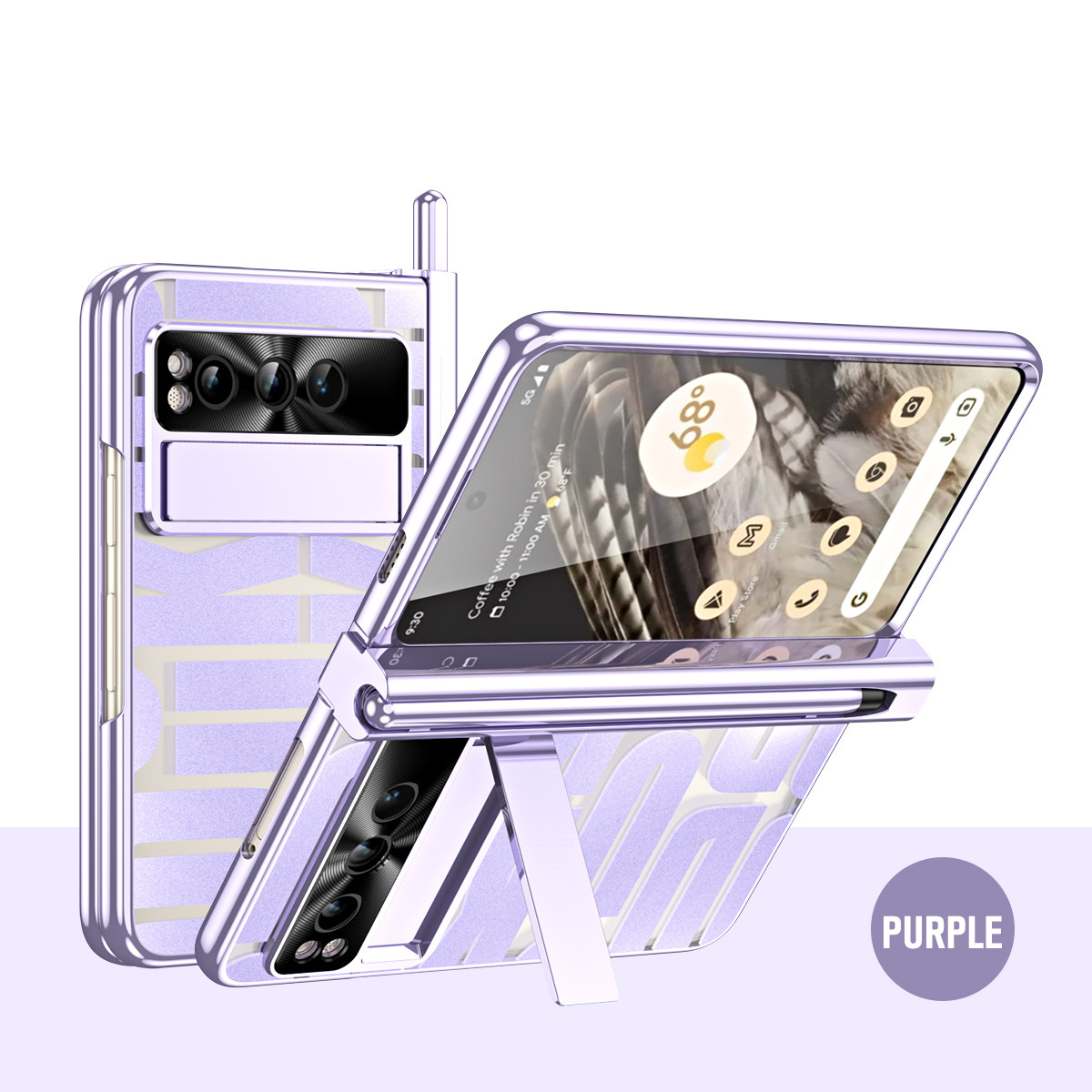 Compatible with Google Pixel Fold foldable phone case, electroplated bracket, hinge, pen slot, and full-coverage protective case.