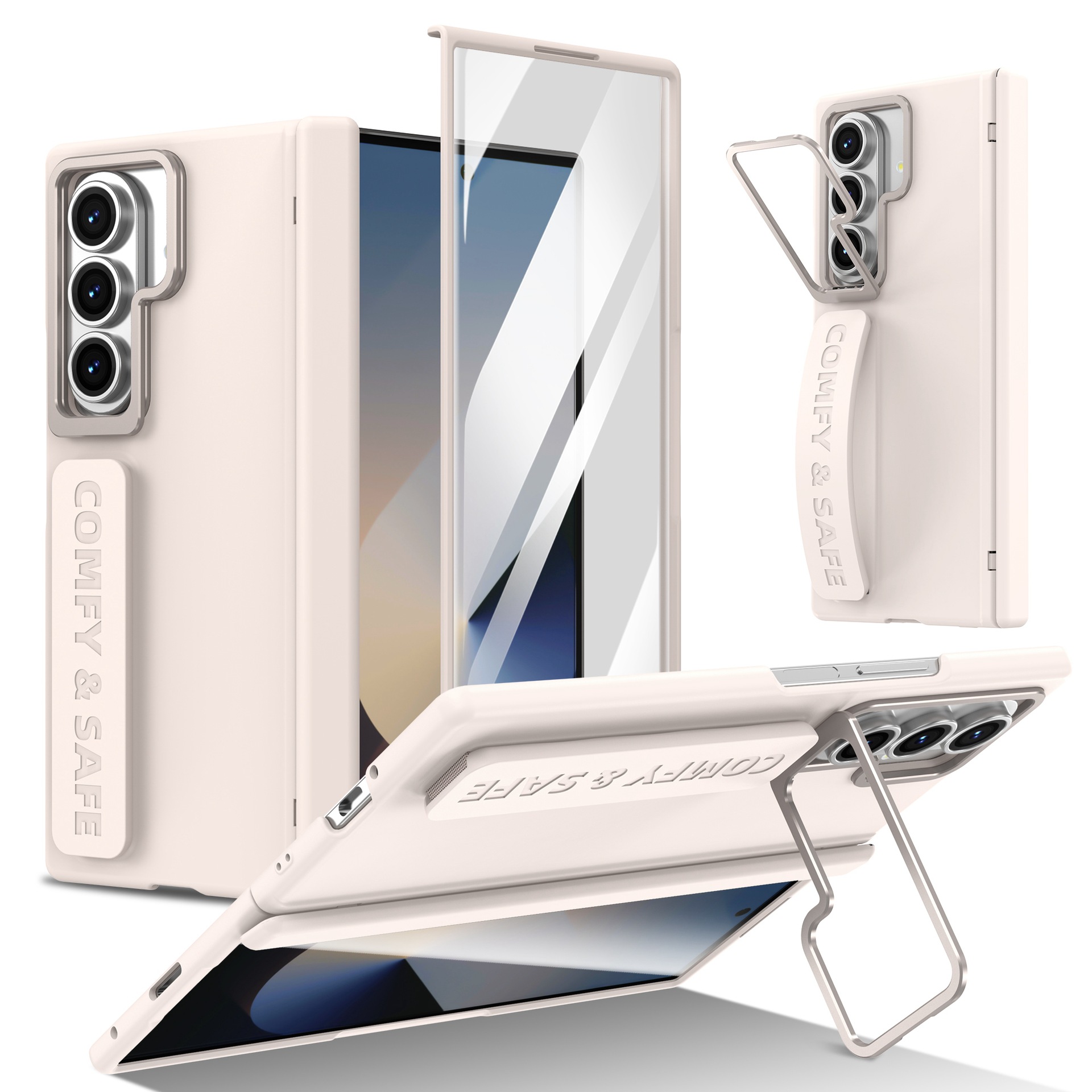 Compatible with Samsung Z Fold8/7/6 phone case, 5/4/3 lens holder, wrist strap, hinge, full coverage, drop protection.