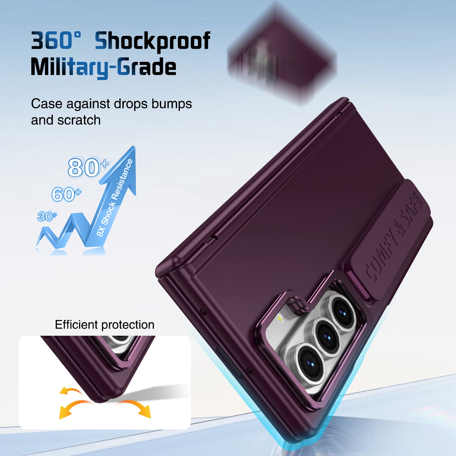 Compatible with Samsung Z Fold8/7/6 phone case, 5/4/3 lens holder, wrist strap, hinge, full coverage, drop protection.