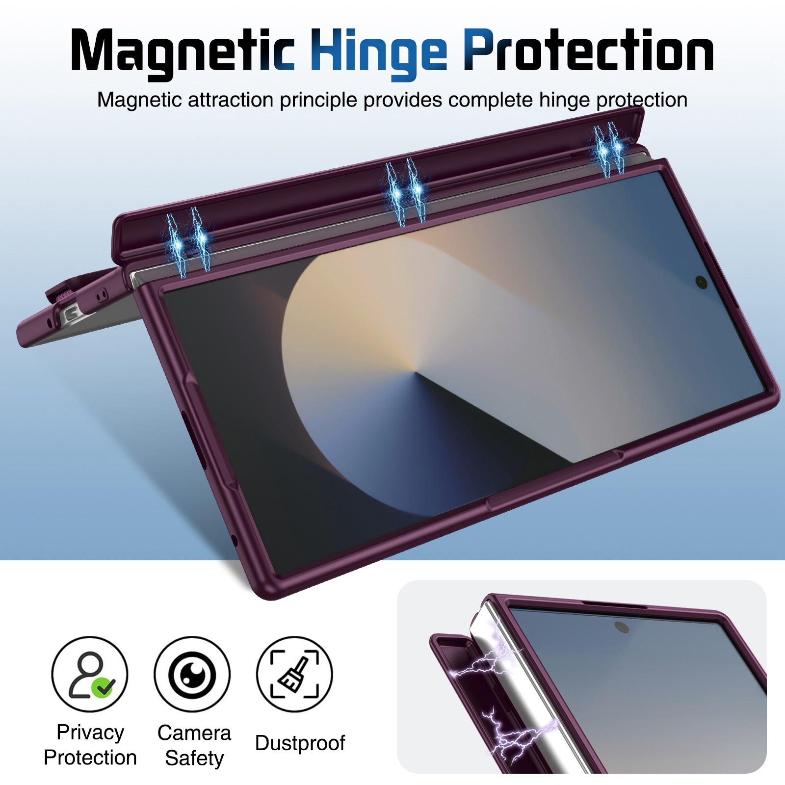 Compatible with Samsung Z Fold8/7/6 phone case, 5/4/3 lens holder, wrist strap, hinge, full coverage, drop protection.