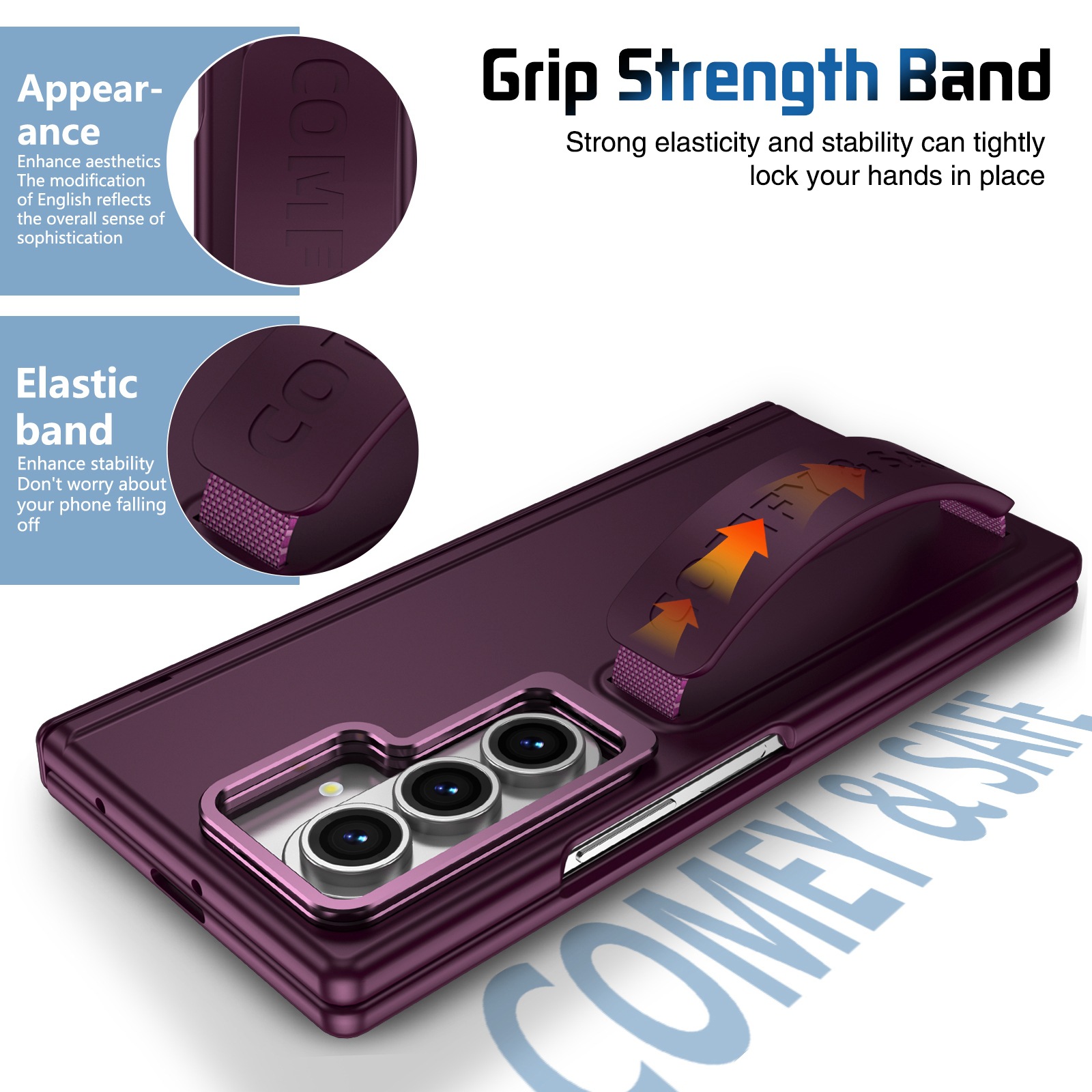 Compatible with Samsung Z Fold8/7/6 phone case, 5/4/3 lens holder, wrist strap, hinge, full coverage, drop protection.