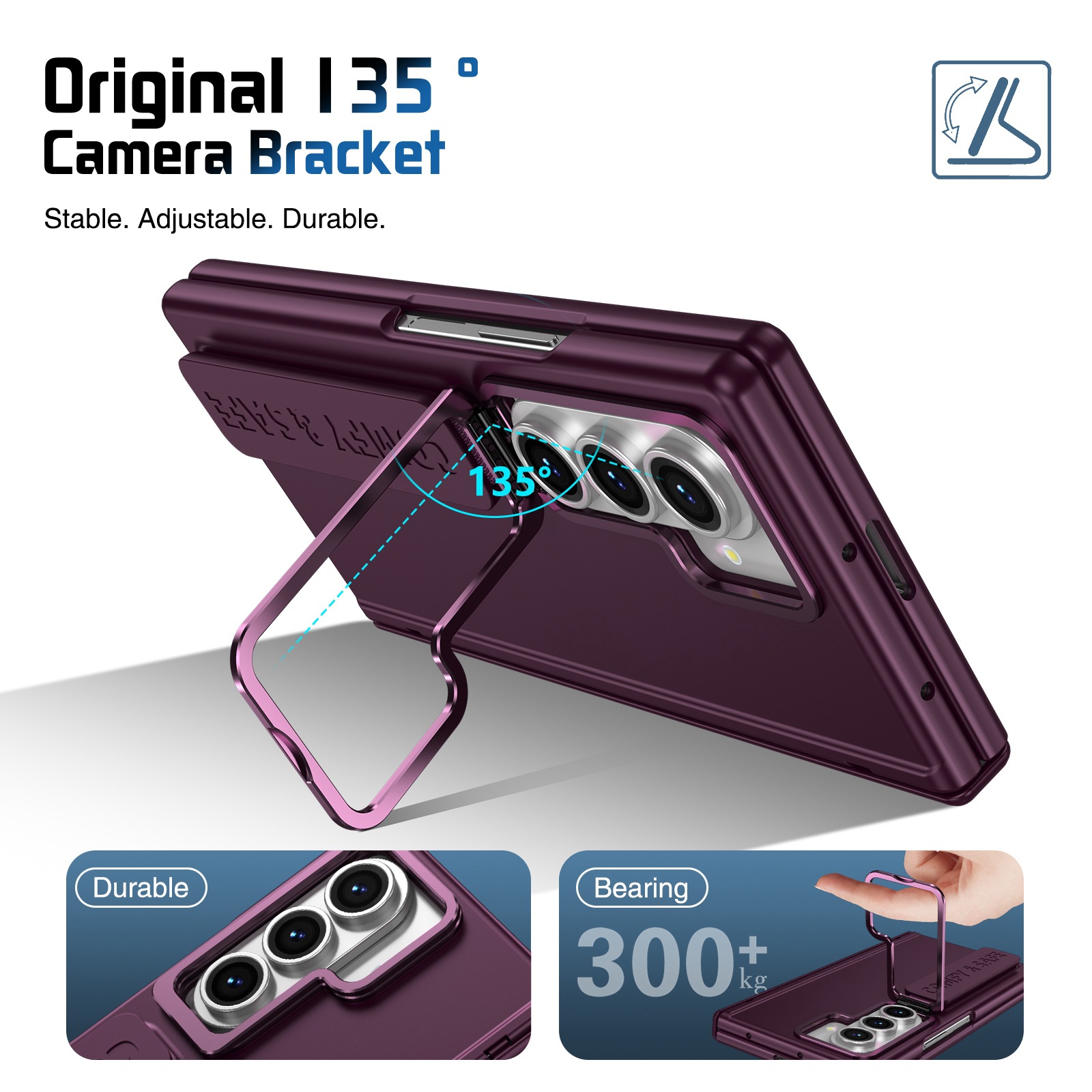 Compatible with Samsung Z Fold8/7/6 phone case, 5/4/3 lens holder, wrist strap, hinge, full coverage, drop protection.