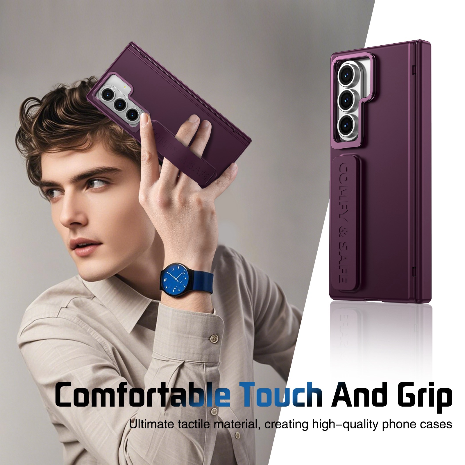 Compatible with Samsung Z Fold8/7/6 phone case, 5/4/3 lens holder, wrist strap, hinge, full coverage, drop protection.