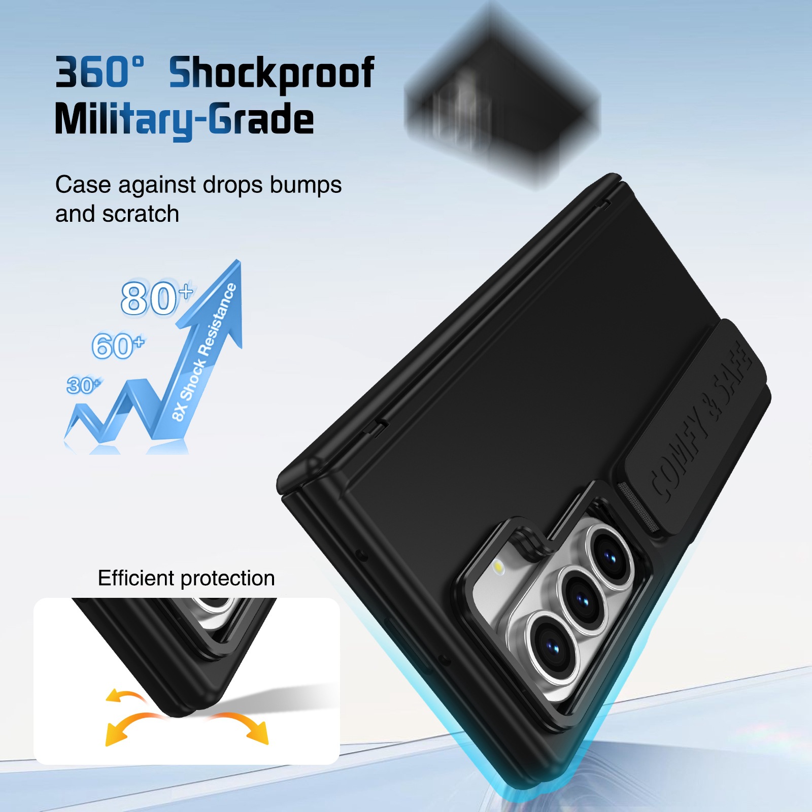 Compatible with Samsung Z Fold8/7/6 phone case, 5/4/3 lens holder, wrist strap, hinge, full coverage, drop protection.