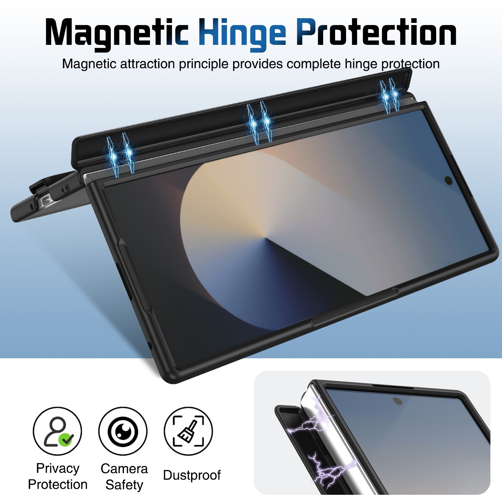 Compatible with Samsung Z Fold8/7/6 phone case, 5/4/3 lens holder, wrist strap, hinge, full coverage, drop protection.