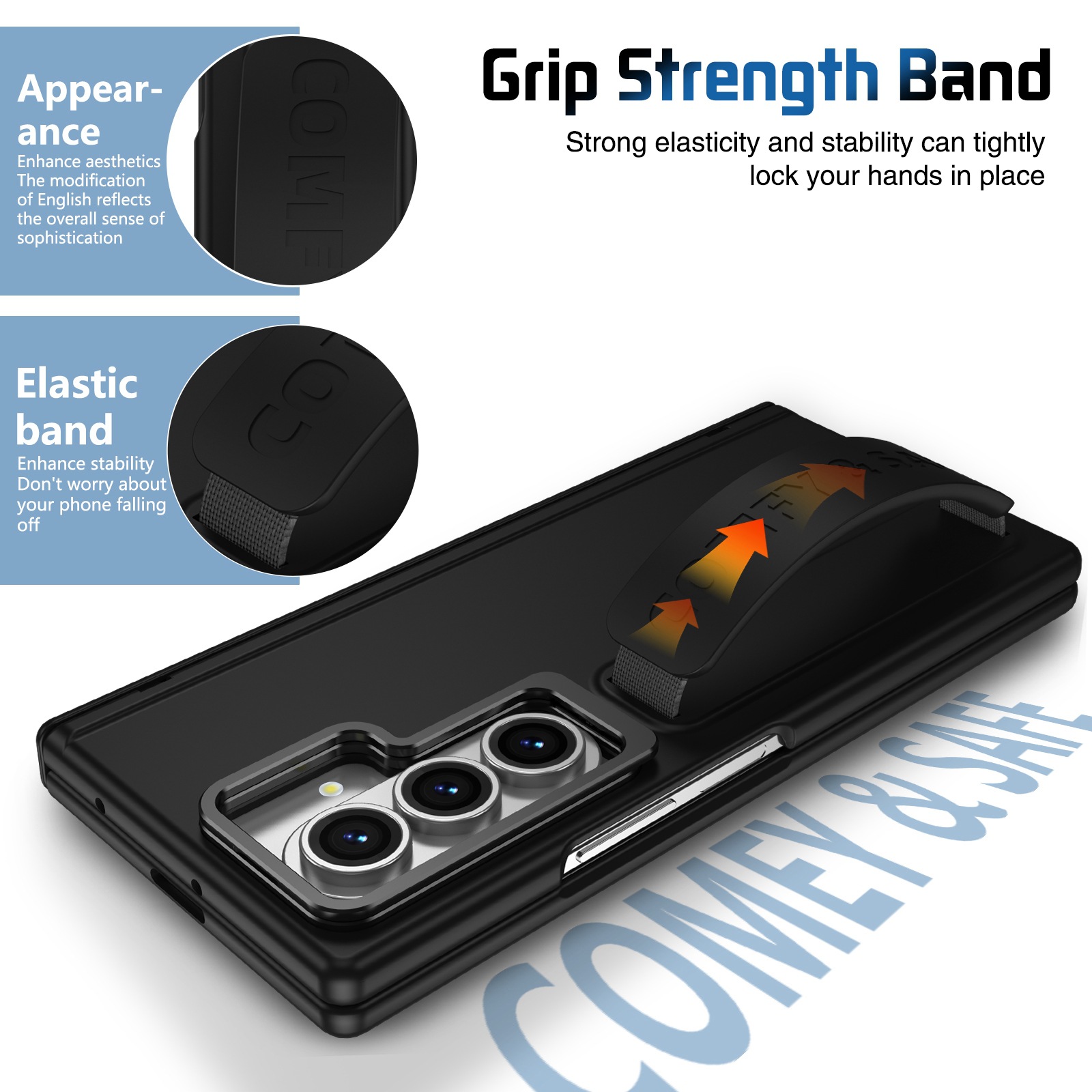 Compatible with Samsung Z Fold8/7/6 phone case, 5/4/3 lens holder, wrist strap, hinge, full coverage, drop protection.
