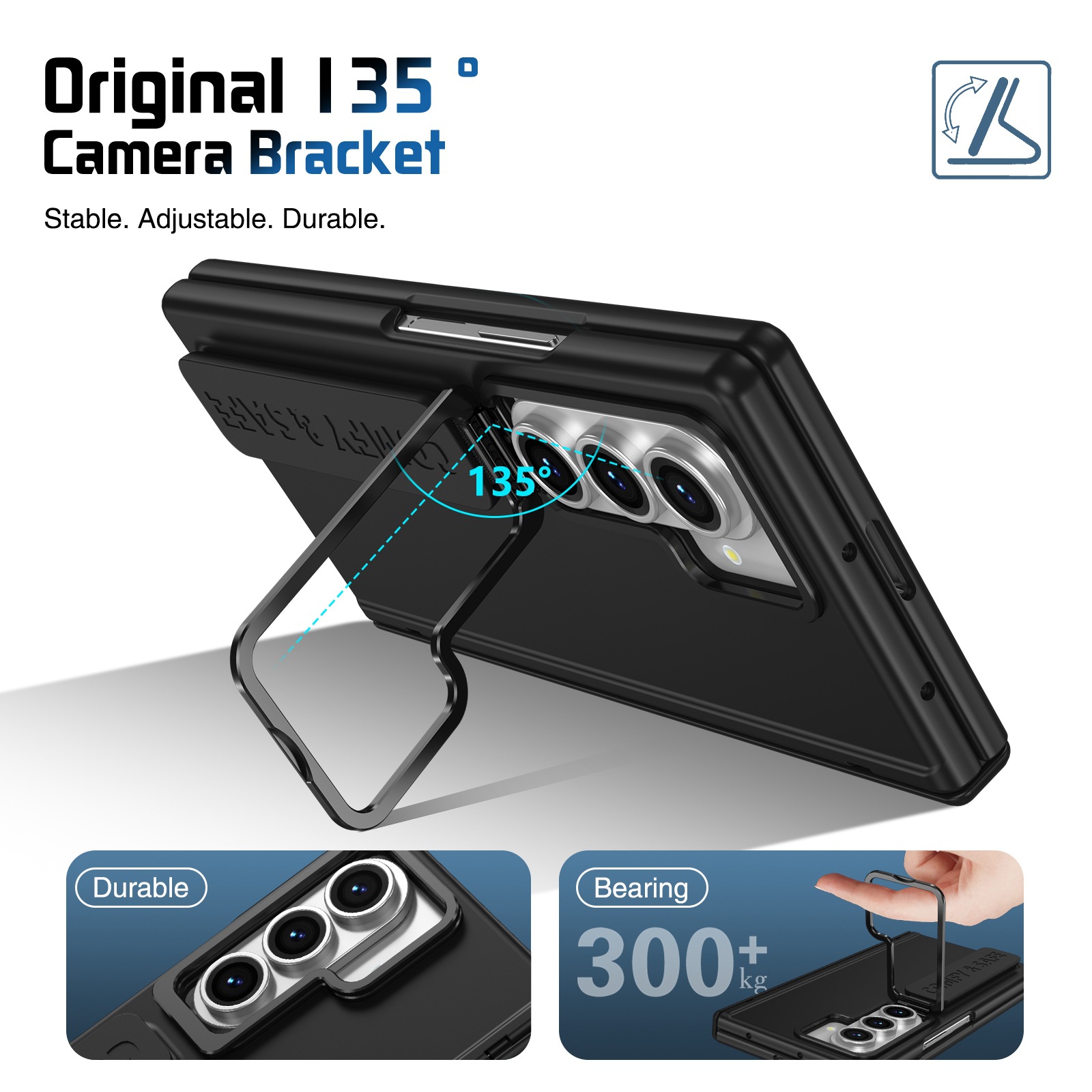 Compatible with Samsung Z Fold8/7/6 phone case, 5/4/3 lens holder, wrist strap, hinge, full coverage, drop protection.