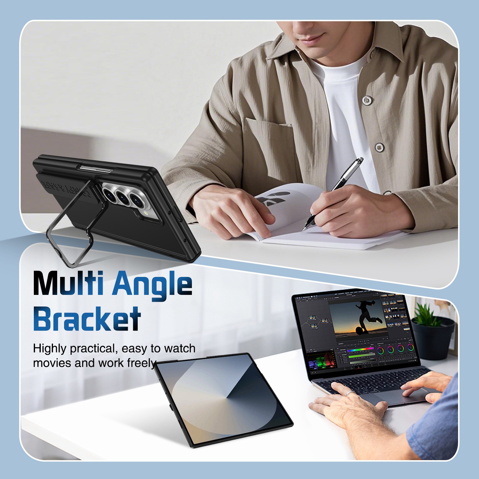 Compatible with Samsung Z Fold8/7/6 phone case, 5/4/3 lens holder, wrist strap, hinge, full coverage, drop protection.