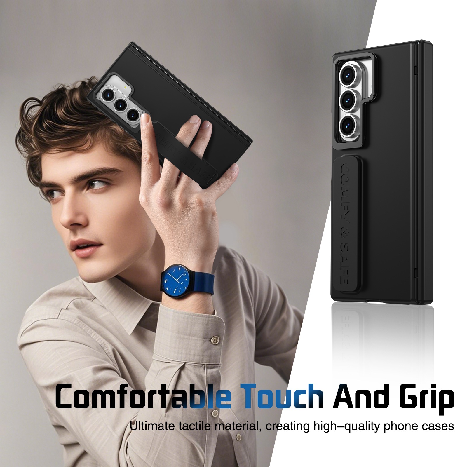 Compatible with Samsung Z Fold8/7/6 phone case, 5/4/3 lens holder, wrist strap, hinge, full coverage, drop protection.