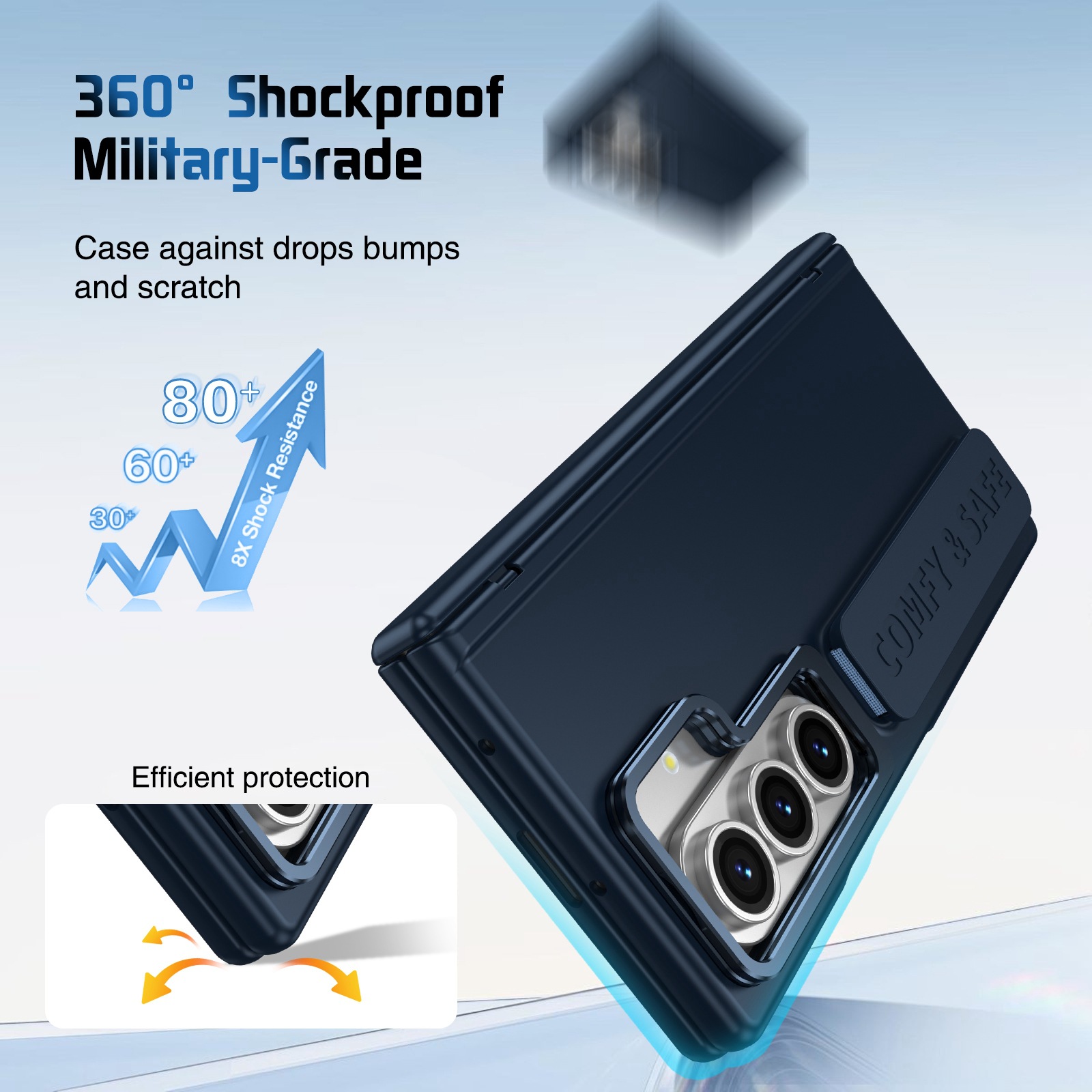 Compatible with Samsung Z Fold8/7/6 phone case, 5/4/3 lens holder, wrist strap, hinge, full coverage, drop protection.